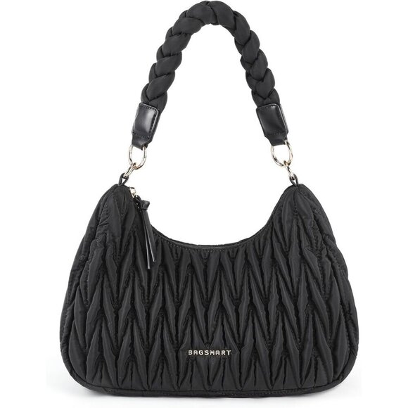 ✨ Bagsmart Puffy Cute Purses Women Black Small WovenTop-Handle Hobo Shoulder Bag - Picture 1 of 8